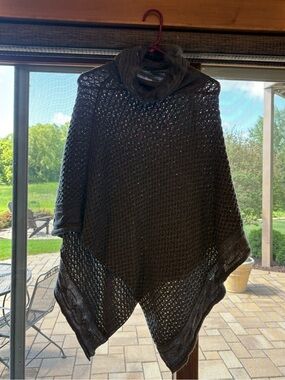 Olivia M Dark grey Open-Knit Cowl Neck Poncho